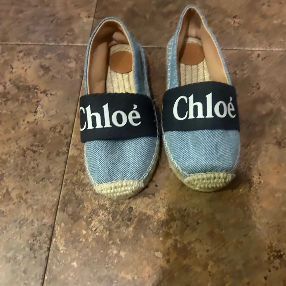 Chloe Kids Denim Espadrilles with Logo Band - Blue